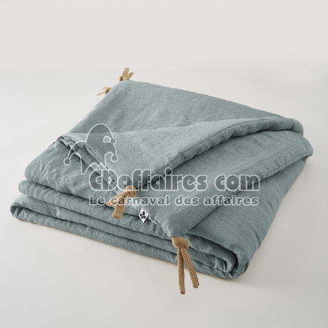 Bout de lit 90 x 200 cm Lin lav&eacute; SOLINE Azur