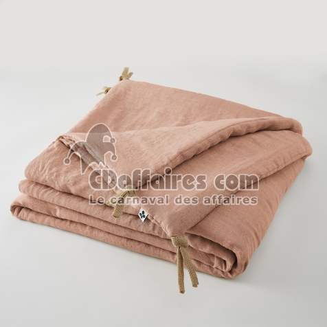 Bout de lit 90 x 200 cm Lin lav&eacute; SOLINE Vieux rose