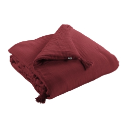 Bout de lit double gaze de coton luxe 90 x 200 cm Gaia Bordeaux