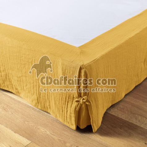 Cache-sommier gaze de coton 140 x 190 cm Gaia Jaune safran