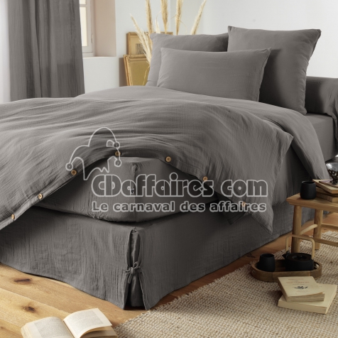 Cache-sommier gaze de coton 180 x 200 cm Gaia Anthracite