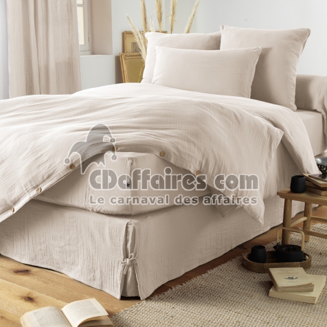 Cache-sommier gaze de coton luxe 140 x 190 cm Gaia Pampa naurel