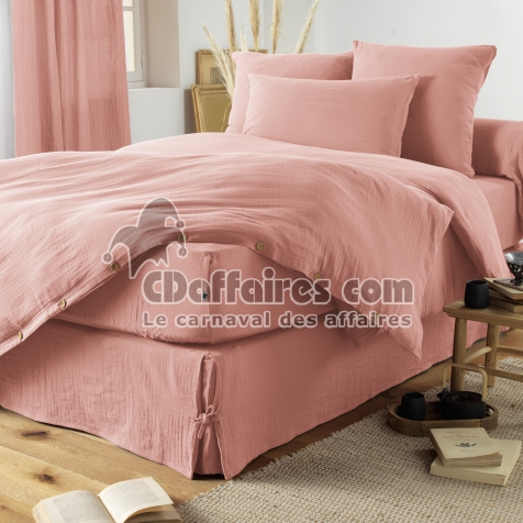 Cache-sommier gaze de coton luxe 140 x 190 cm Gaia Rose pêche