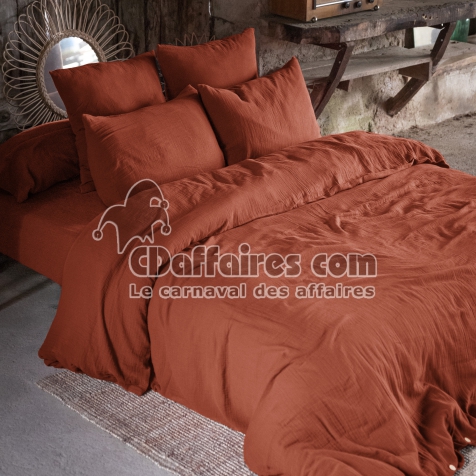 Copy de Housse de couette double gaze de coton 240 x 220 cm terracotta Orange