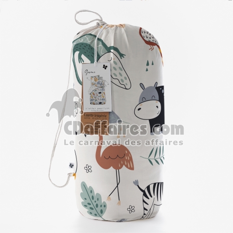 Couette imprim&eacute;e enfant SAVANE 140 x 200 cm + 1 taie 60 x 60 cm