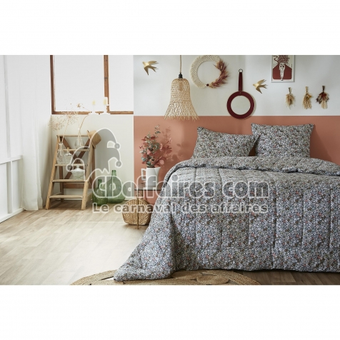 Couette imprimée réversible 140 x 200 cm + 1 taie d'oreiller 60 x 60 cm coton imprimé Malia