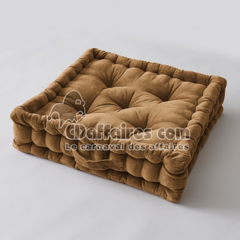 Coussin de sol 50 x 50 x 10 cm velours de coton César Camel