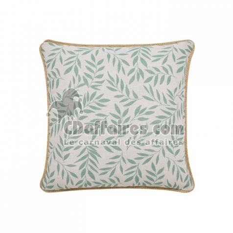 Coussin dehous compr passepoil 45 x 45 cm polycoton imprime+jute naya Sauge