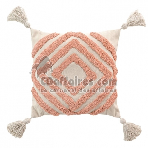 Coussin dehous. compr. pompons 40 x 40 cm coton/polyester tufte athena Marsala