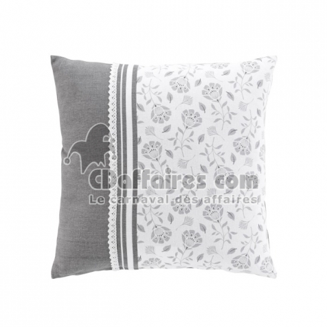 Coussin dehoussable 45 x 45 cm coton/polyester imp.+dentelle Flavie