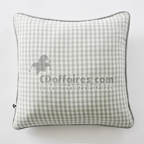 Coussin d&eacute;houssable 45 x 45 cm - Double gaze de coton tiss&eacute;e teinte - VICKIE - Eucalyptus