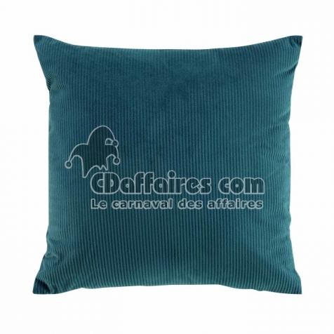 Coussin d&eacute;houssable 50 x 50 cm velours cotel&eacute; uni casual P&eacute;trole
