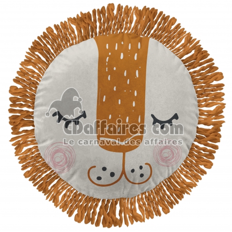 Coussin d&eacute;houssable avec franges macram&eacute; diam 40 cm Charlie