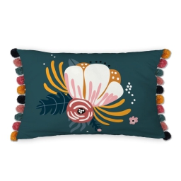Coussin déhoussable avec pompons 30 x 50 cm Champetre