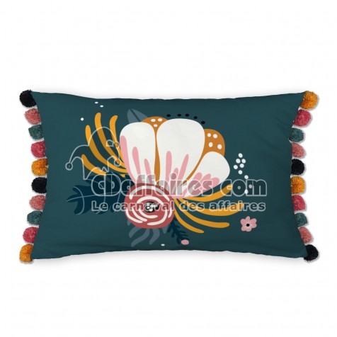 Coussin d&eacute;houssable avec pompons 30 x 50 cm Champetre