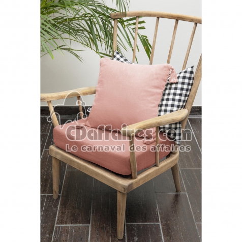 Coussin d&eacute;houssable avec pompons gaze de coton 40 x 40 cm ga&iuml;a rose p&ecirc;che Rose