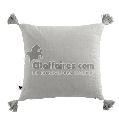 Coussin d&eacute;houssable avec pompons gaze de coton 40 x 40 cm nuage Gris