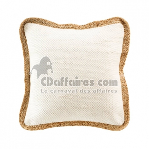 Coussin d&eacute;housssable passepoil 45 x 45 cm polycoton +jute Akina Naturel