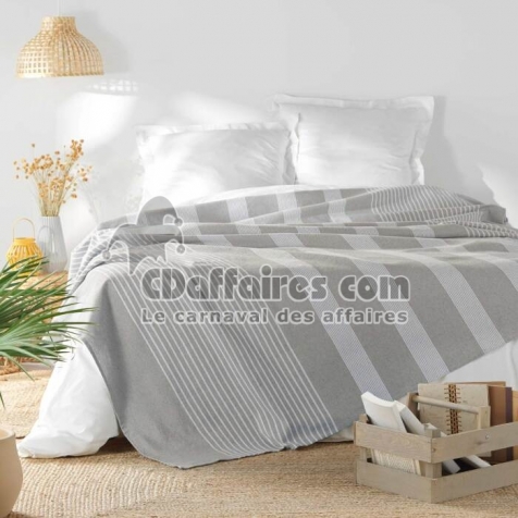 Couvre lit 1 personne 180 x 220 cm coton/polyester tisse adele Gris