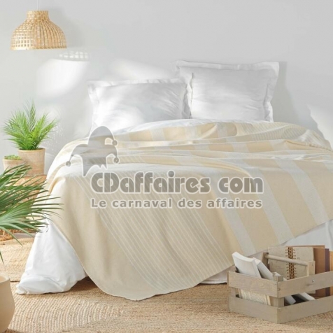 Couvre lit 1 personne 180 x 220 cm coton/polyester tisse adele Naturel