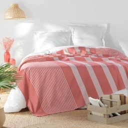 Couvre lit 1 personne 180 x 220 cm coton/polyester tisse adele Rose