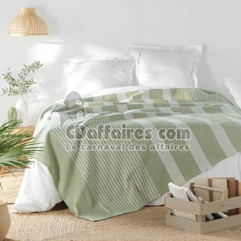 Couvre lit 1 personne 180 x 220 cm coton/polyester tisse adele Sauge