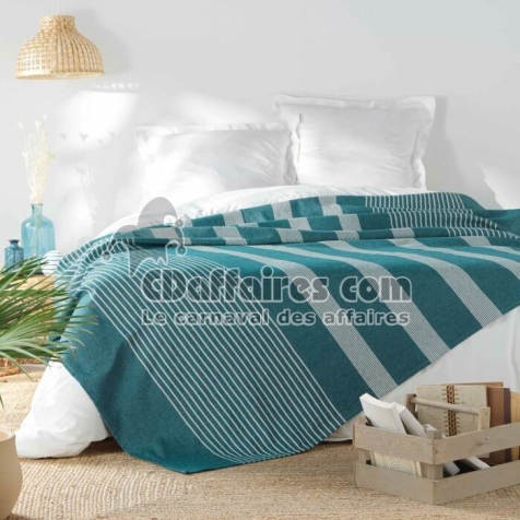 Couvre lit 2 personnes 220 x 240 cm coton/polyester tisse adele Bleu