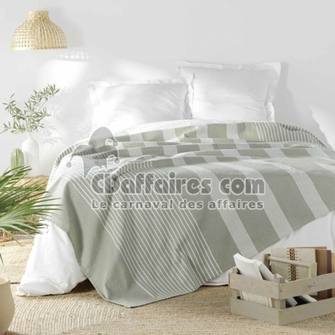 Couvre lit 2 personnes 220 x 240 cm coton/polyester tisse adele Sauge