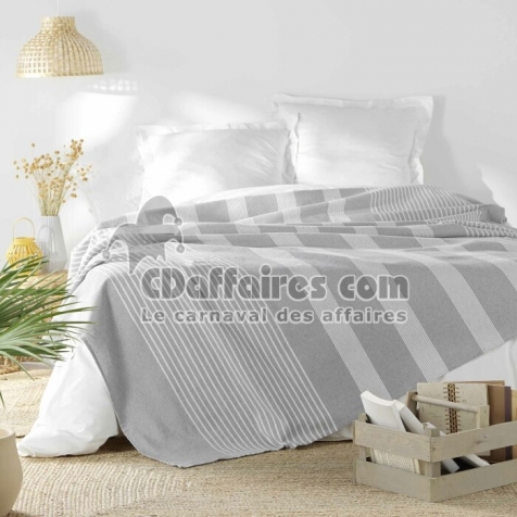 Couvre lit 2 personnes 240 x 260 cm coton/polyester tisse adele Gris