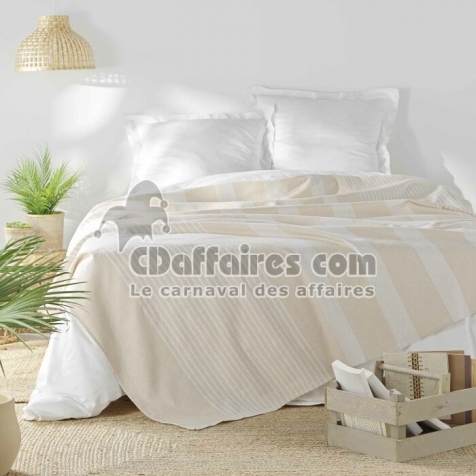 Couvre lit 2 personnes 240 x 260 cm coton/polyester tisse adele Naturel
