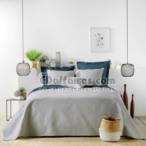 Couvre lit 2p mat.+2 hc 60x60 220 x 240 cm microfibre unie romane Gris