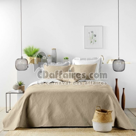 Couvre lit 2p mat.+2 hc 60x60 220 x 240 cm microfibre unie romane Lin