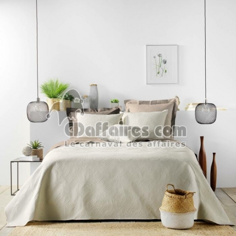 Couvre lit 2p mat.+2 hc 60x60 220 x 240 cm microfibre unie romane Naturel