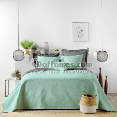 Couvre lit 2p mat.+2 hc 60x60 220 x 240 cm microfibre unie romane Sauge