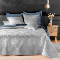 Couvre-lit Velours Uni Solange - 220 x 240 cm - Gris + 2 housses de coussins 60x60 cm