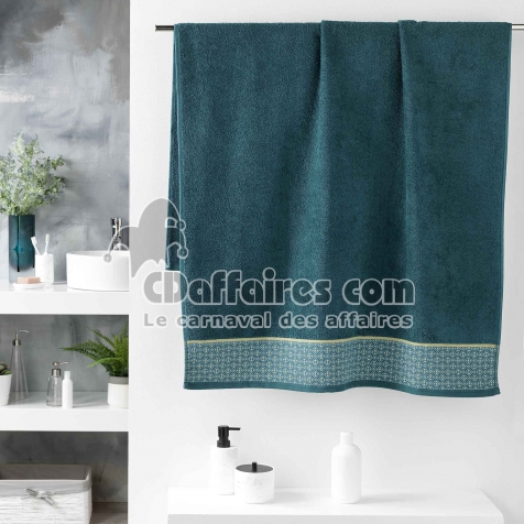 Drap de bain 90 x 150 cm &eacute;ponge unie jacquard Belina Bleu