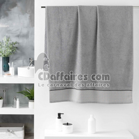 Drap de bain 90 x 150 cm &eacute;ponge unie jacquard Belina Gris