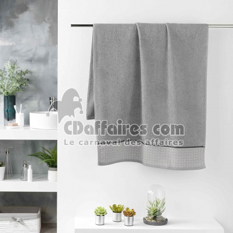 Drap de douche 70 x 130 cm &eacute;ponge unie jacquard Belina Gris