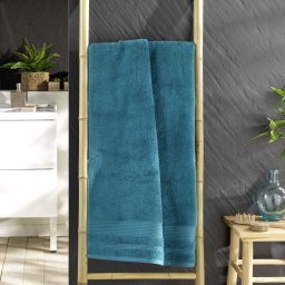 Drap de Douche 70x130 cm - &Eacute;ponge Unie Tendresse Bleu paon 600g/m&sup2;