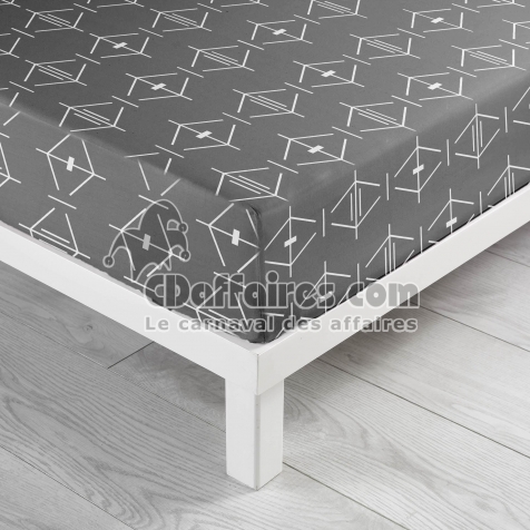 DRAP HOUSSE 1 PERSONNE 90 x 190 CM IMPRIME 57 FILS ALLOVER ARISTIDE ANTHRACITE