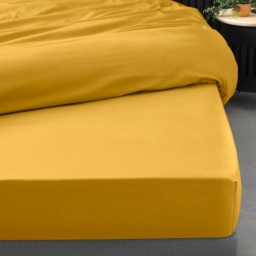 Drap housse 1 personne 90 x 190 cm percale uni 78 fils percaline Curry