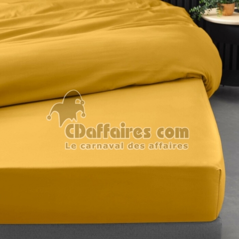 Drap housse 1 personne 90 x 190 cm percale uni 78 fils percaline Curry