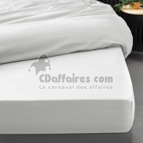 Drap housse 1 personne 90 x 190 cm percale uni 78 fils percaline White