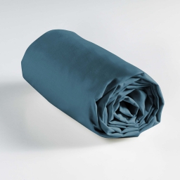 Drap housse 1 personne 90 x 190 cm uni 57 fils lina Bleu nuit
