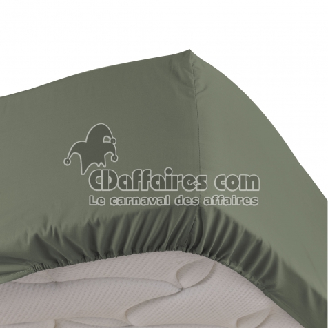 Drap housse 1 personne bonnet 30 cm 90 x 190 cm percale uni 78 fils Kaki