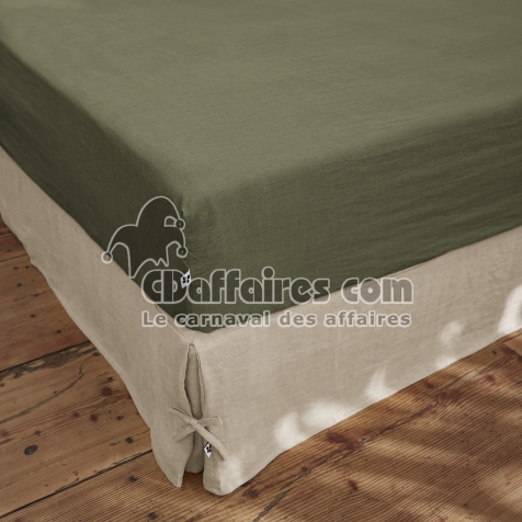Drap housse 140 x 190 cm en lin lavé Soline Kaki