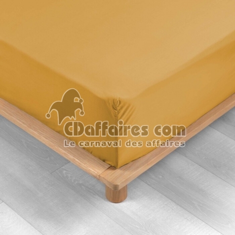Drap housse 180 x 200 cm bonnet 30 cm percale de coton 78 fils Ocre