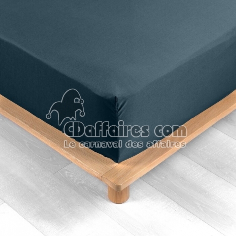 Drap housse 2 personnes 140 x 190 cm bonnet 30 cm percale de coton 78 fils Bleu nuit