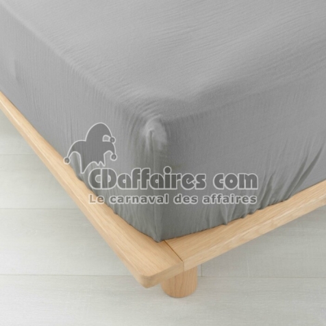 Drap housse 2 personnes 140 x 190 cm double gaze coton 57 fils Angelia Gris