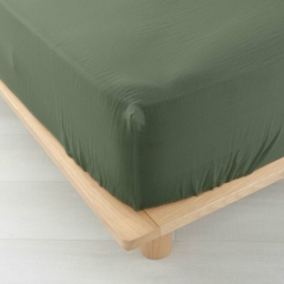 Drap housse 2 personnes 140 x 190 cm double gaze coton 57 fils Angelia Kaki